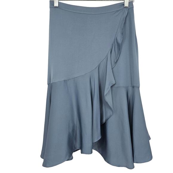 Chloe Kristyn Woman size M New Blue Satin Traci Skirt Mini Length Faux Wrap NWOT - Picture 1 of 8
